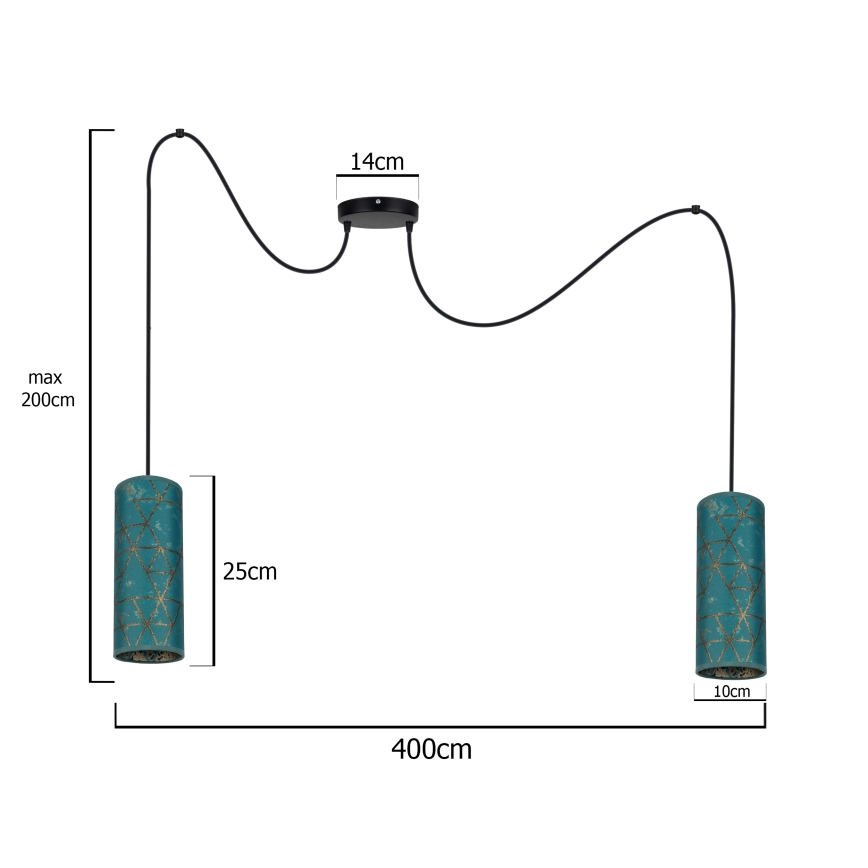 Κρεμαστό φωτιστικό οροφής AVALO 2xE27/60W/230V spider τουρκουάζ/χρυσό