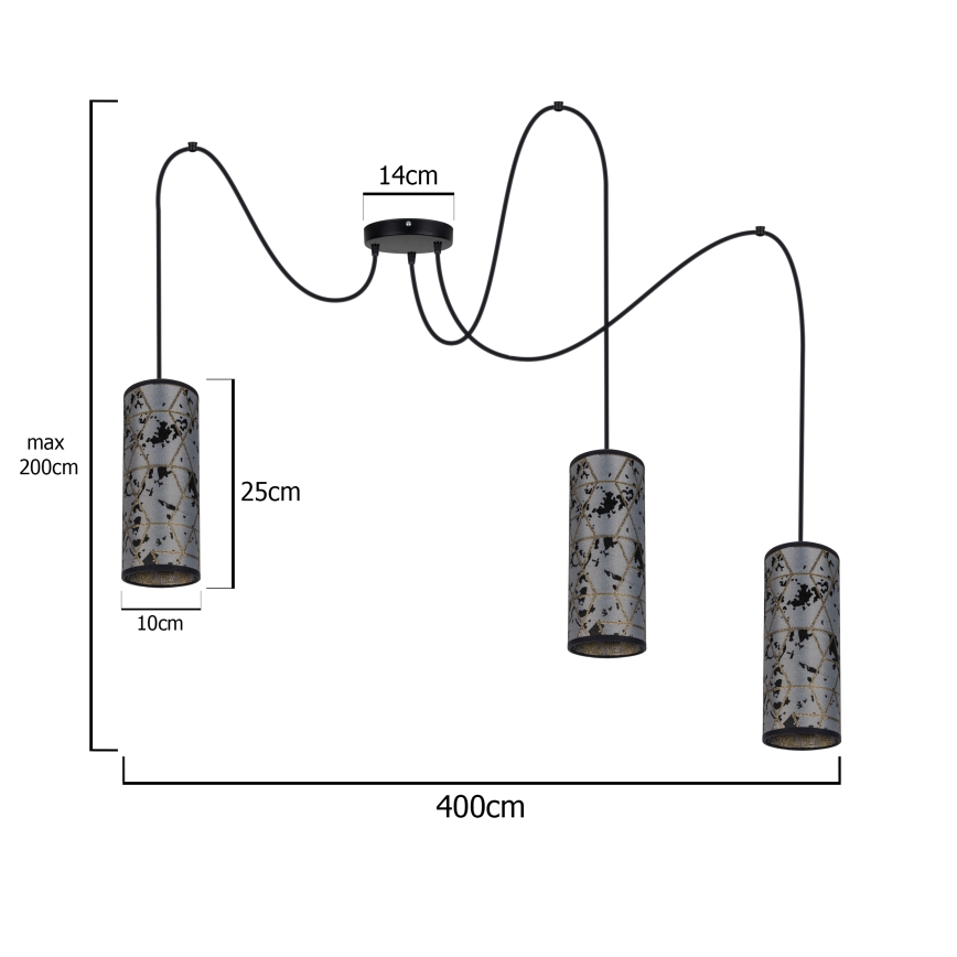 Κρεμαστό φωτιστικό οροφής AVALO 3xE27/60W/230V spider γκρι/μαύρο