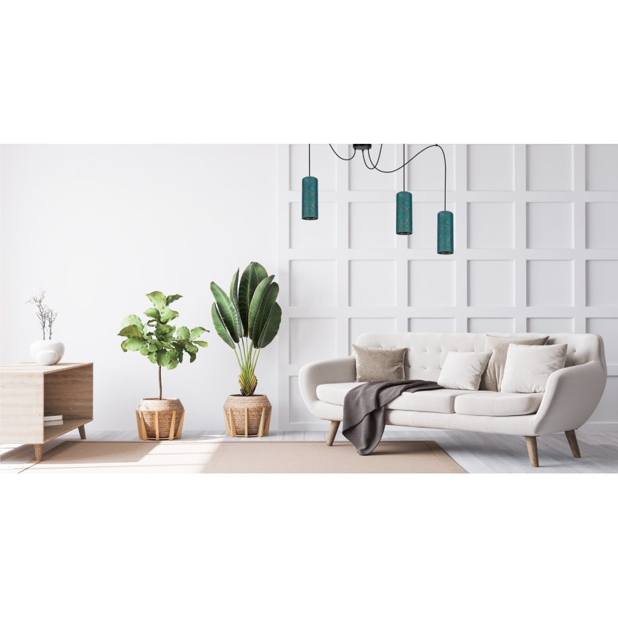 Κρεμαστό φωτιστικό οροφής AVALO 3xE27/60W/230V spider τουρκουάζ/χρυσό