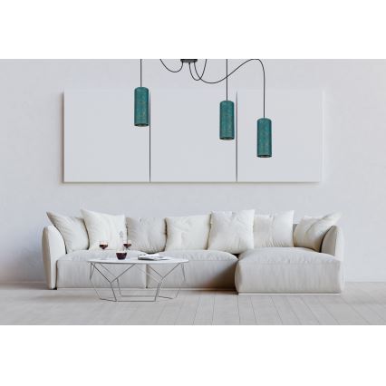 Κρεμαστό φωτιστικό οροφής AVALO 3xE27/60W/230V spider τουρκουάζ/χρυσό
