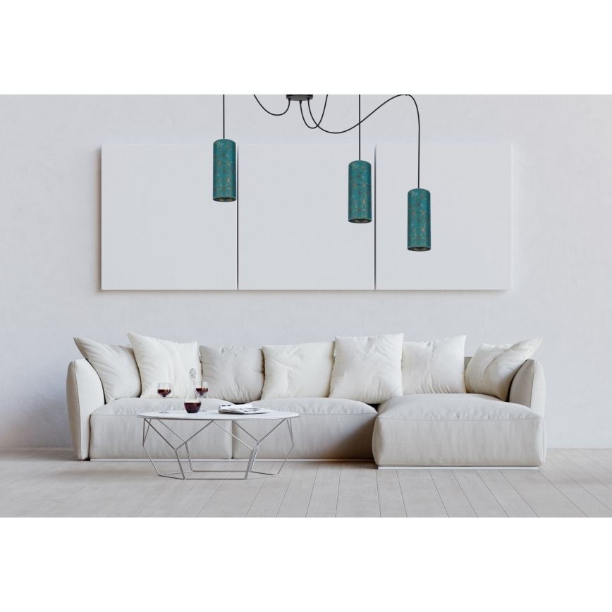 Κρεμαστό φωτιστικό οροφής AVALO 3xE27/60W/230V spider τουρκουάζ/χρυσό