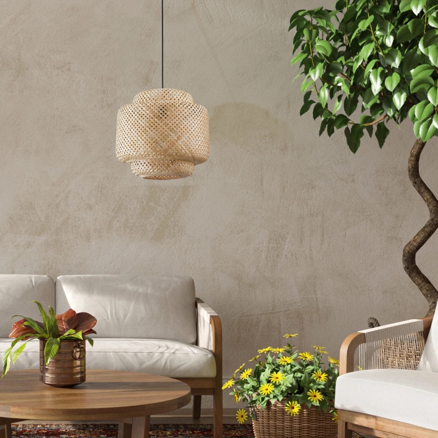 Κρεμαστό φωτιστικό οροφής BERTA 1xE27/20W/230V διάμετρος 40 cm μπαμπού