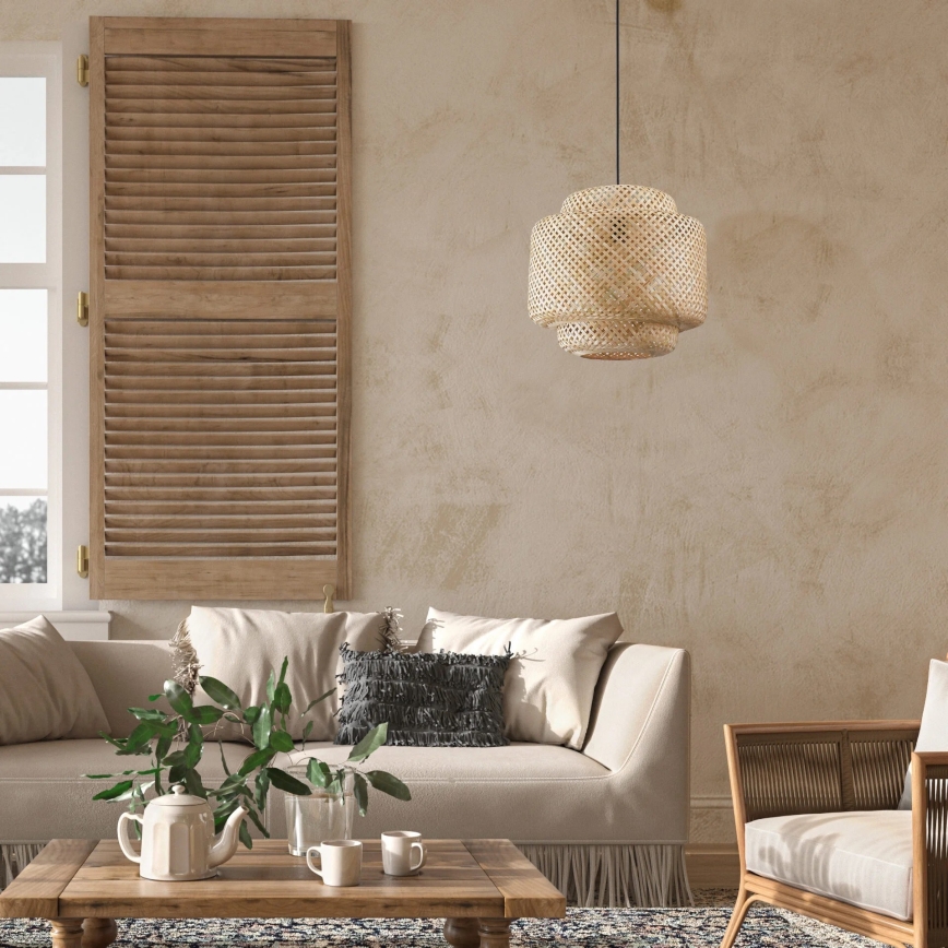 Κρεμαστό φωτιστικό οροφής BERTA 1xE27/20W/230V διάμετρος 40 cm μπαμπού