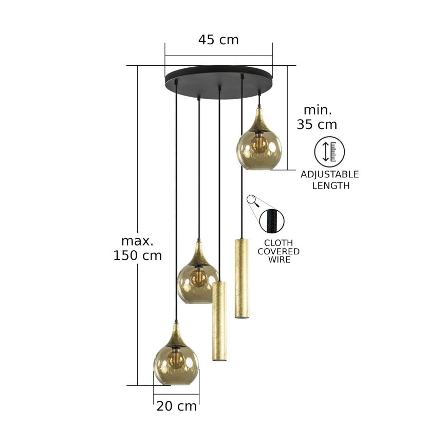 Κρεμαστό φωτιστικό οροφής CALYPSO 2xGU10/60W/230V + 3xE27/60W μαύρο/χρυσό