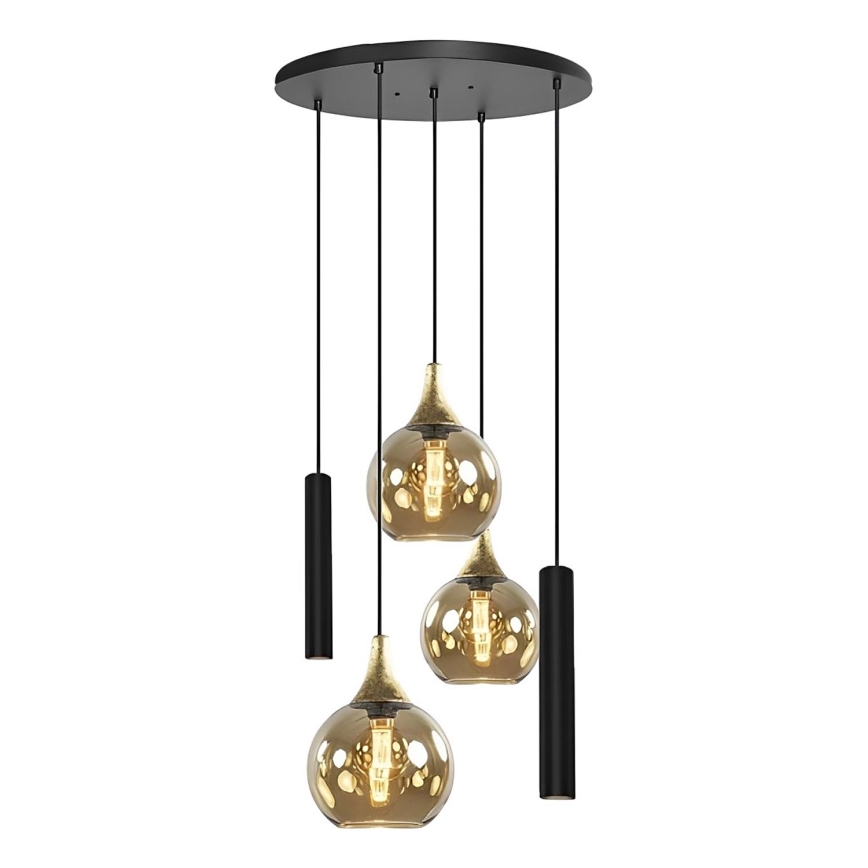 Κρεμαστό φωτιστικό οροφής CALYPSO 2xGU10/60W/230V + 3xE27/60W μαύρο/χρυσό
