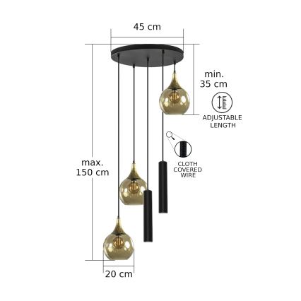 Κρεμαστό φωτιστικό οροφής CALYPSO 2xGU10/60W/230V + 3xE27/60W μαύρο/χρυσό
