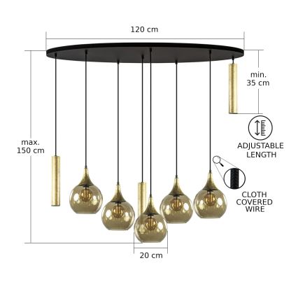 Κρεμαστό φωτιστικό οροφής CALYPSO 3xGU10/60W/230V + 5xE27/60W μαύρο/χρυσό