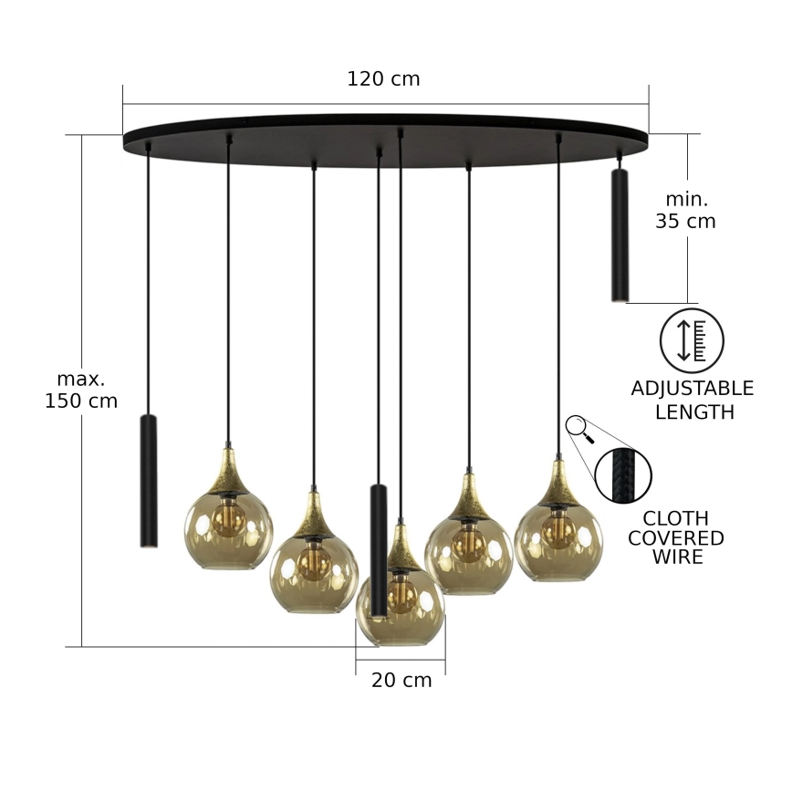 Κρεμαστό φωτιστικό οροφής CALYPSO 3xGU10/60W/230V + 5xE27/60W μαύρο/χρυσό