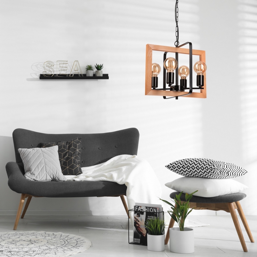 Κρεμαστό φωτιστικό οροφής CEDRIC 4xE27/60W/230V οξιά/καφέ