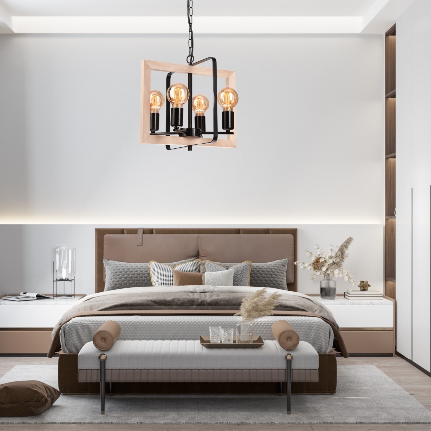 Κρεμαστό φωτιστικό οροφής CEDRIC 4xE27/60W/230V οξιά/μπεζ