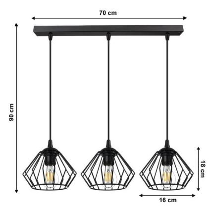 Κρεμαστό φωτιστικό οροφής CEED 3xE27/60W/230V μαύρο