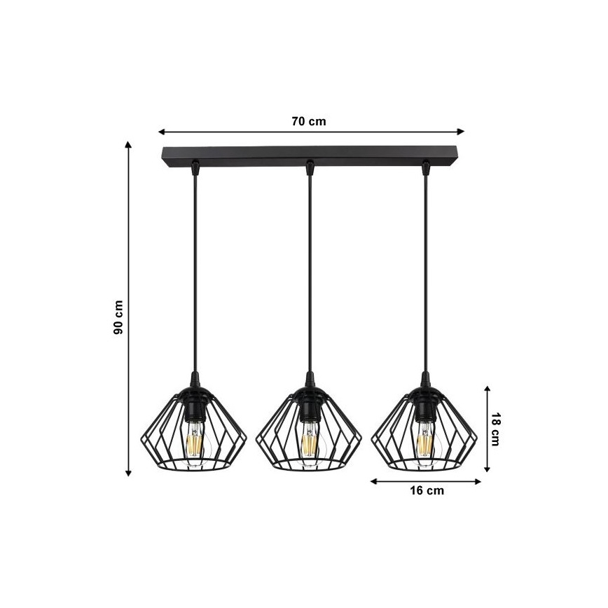 Κρεμαστό φωτιστικό οροφής CEED 3xE27/60W/230V μαύρο