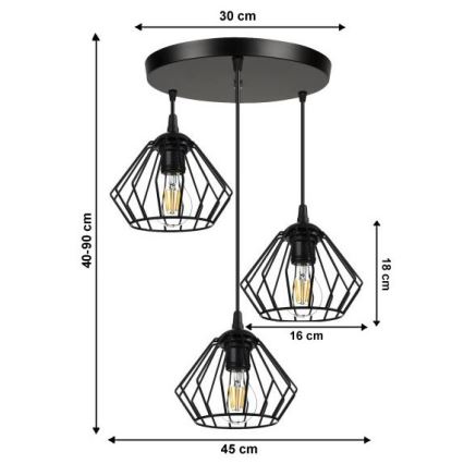 Κρεμαστό φωτιστικό οροφής CEED 3xE27/60W/230V μαύρο