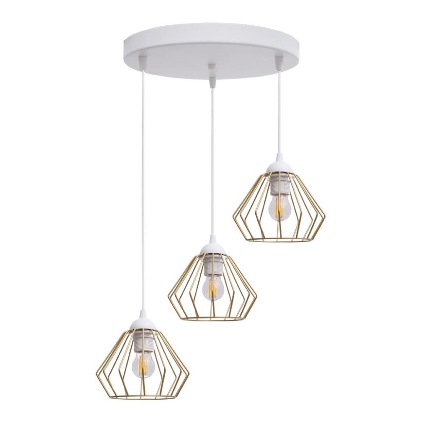 Κρεμαστό φωτιστικό οροφής CEED GOLD 3xE27/60W/230V διάμετρος 45 cm λευκό/χρυσαφί