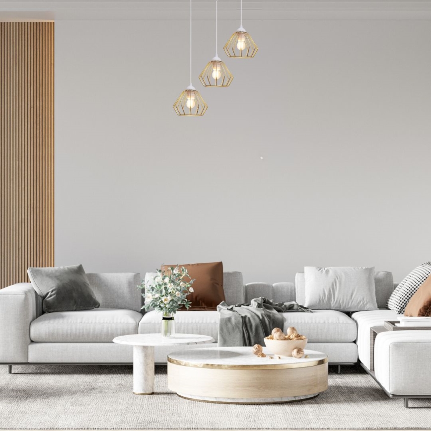 Κρεμαστό φωτιστικό οροφής CEED GOLD 3xE27/60W/230V διάμετρος 45 cm λευκό/χρυσαφί