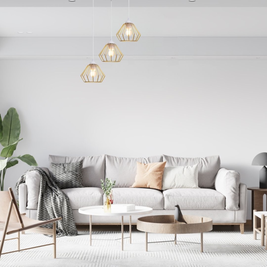 Κρεμαστό φωτιστικό οροφής CEED GOLD 3xE27/60W/230V διάμετρος 45 cm λευκό/χρυσαφί