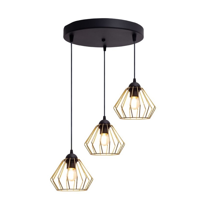 Κρεμαστό φωτιστικό οροφής CEED GOLD 3xE27/60W/230V διάμετρος 45 cm μαύρο/χρυσαφί