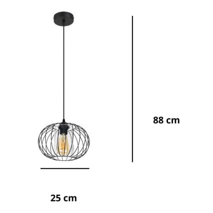 Κρεμαστό φωτιστικό οροφής CORRINI 1xE27/60W/230V διάμετρος 25 cm μαύρο/διαφανές