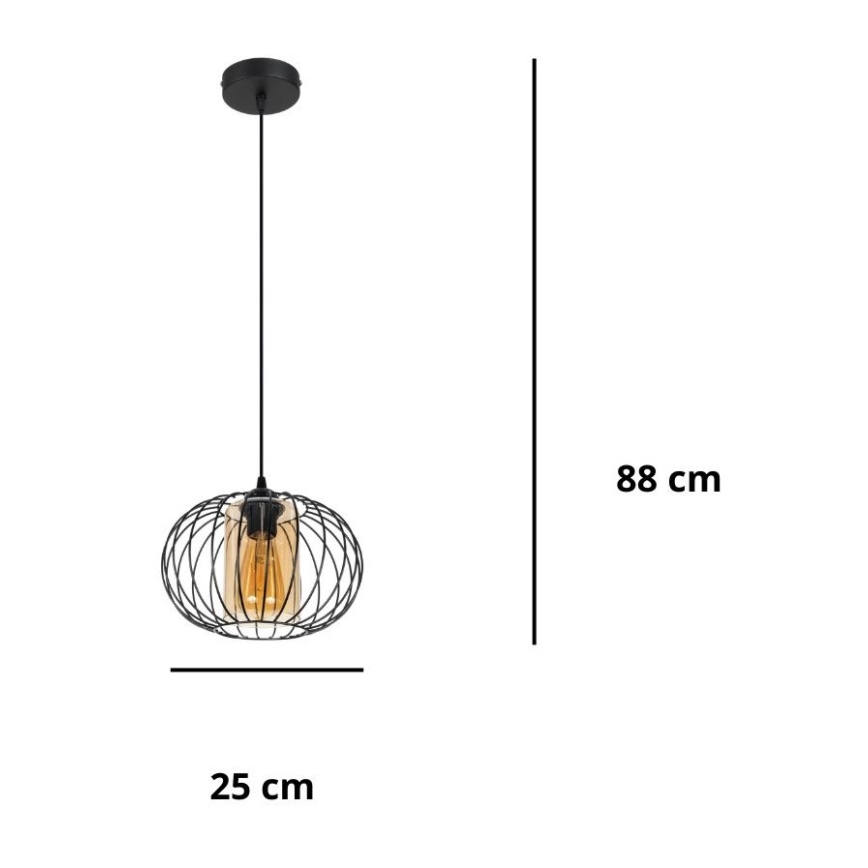 Κρεμαστό φωτιστικό οροφής CORRINI 1xE27/60W/230V διάμετρος 25 cm μαύρο/μπεζ