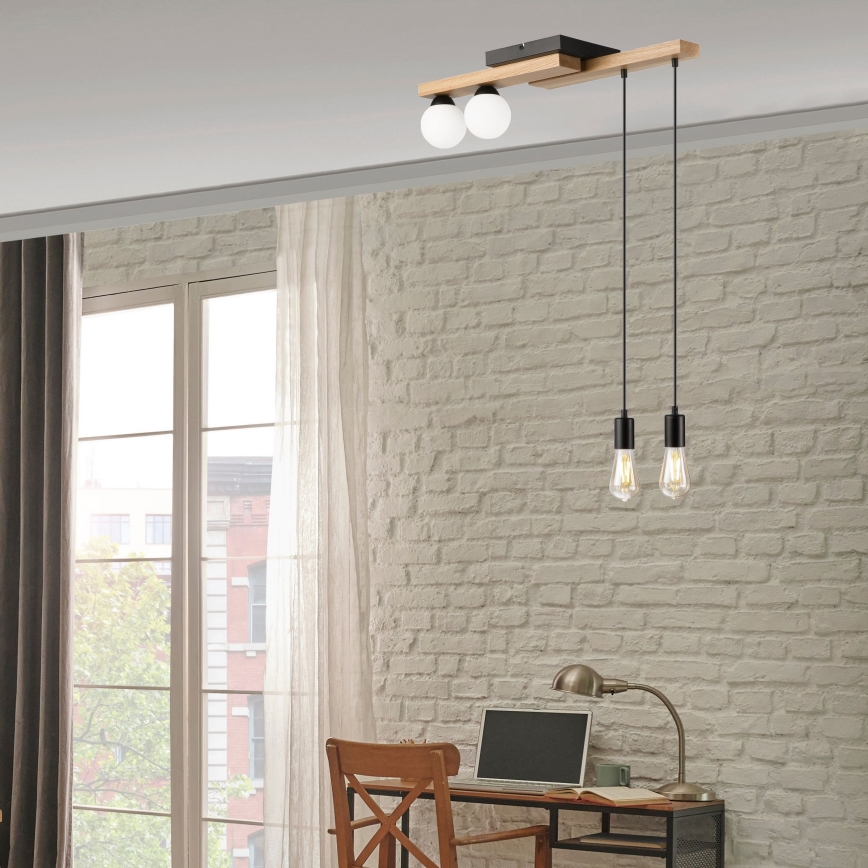 Κρεμαστό φωτιστικό οροφής  CORTINA 2xE27/15W/230V + 2xG9/5W/230V μαύρο/δρυς