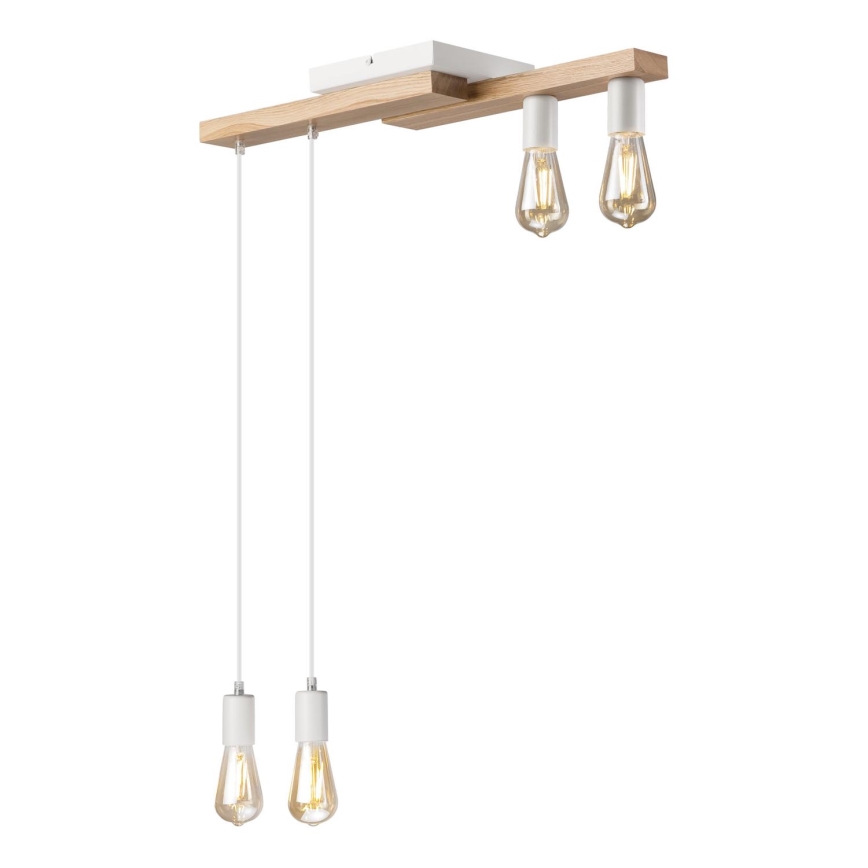 Κρεμαστό φωτιστικό οροφής  CORTINA 4xE27/15W/230V λευκό/δρυς