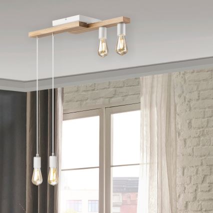 Κρεμαστό φωτιστικό οροφής  CORTINA 4xE27/15W/230V λευκό/δρυς
