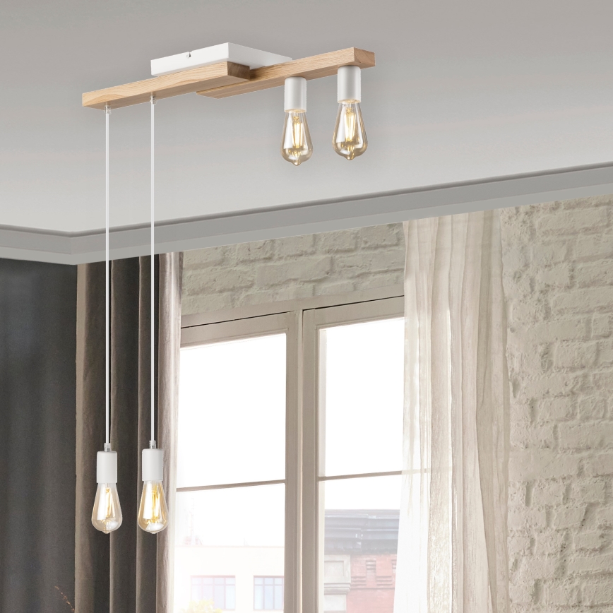 Κρεμαστό φωτιστικό οροφής  CORTINA 4xE27/15W/230V λευκό/δρυς