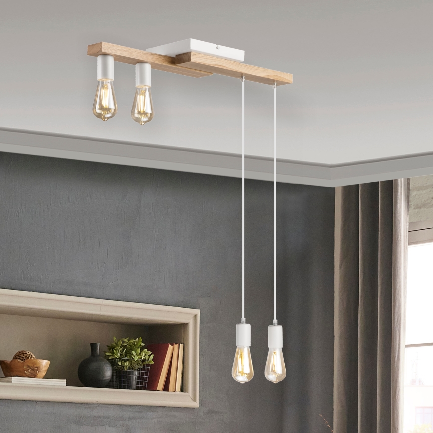 Κρεμαστό φωτιστικό οροφής  CORTINA 4xE27/15W/230V λευκό/δρυς