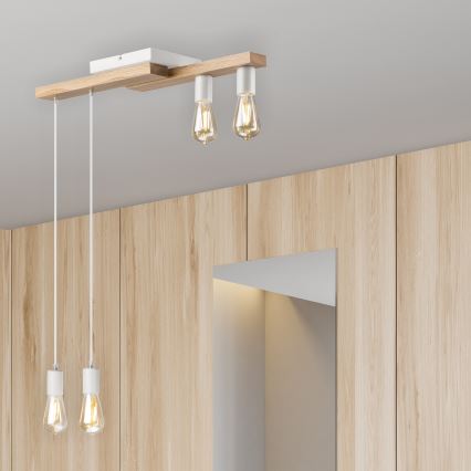 Κρεμαστό φωτιστικό οροφής  CORTINA 4xE27/15W/230V λευκό/δρυς