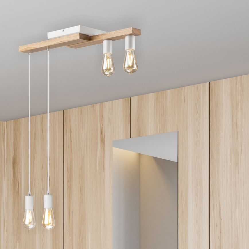 Κρεμαστό φωτιστικό οροφής  CORTINA 4xE27/15W/230V λευκό/δρυς