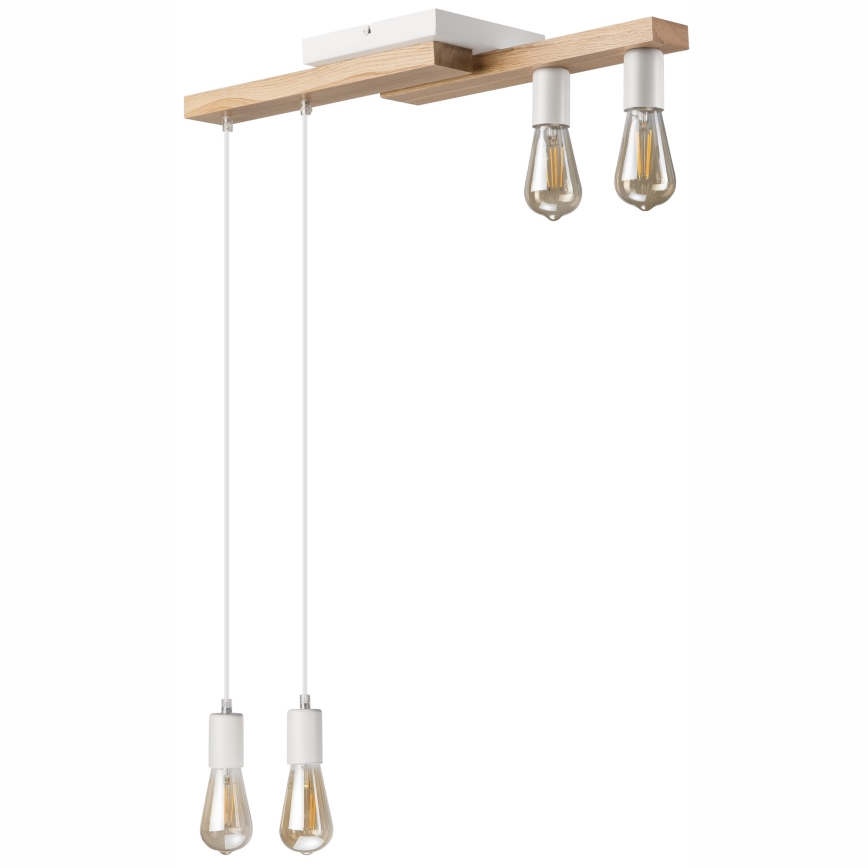 Κρεμαστό φωτιστικό οροφής  CORTINA 4xE27/15W/230V λευκό/δρυς