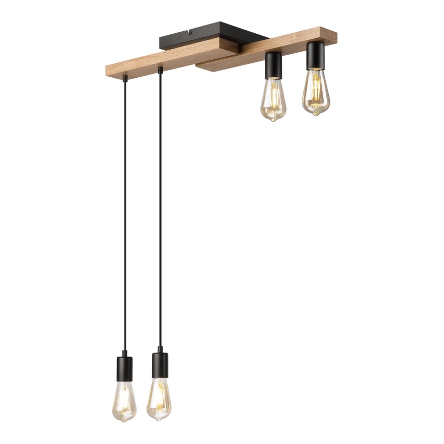 Κρεμαστό φωτιστικό οροφής  CORTINA 4xE27/15W/230V μαύρο/δρυς