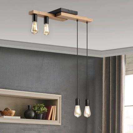 Κρεμαστό φωτιστικό οροφής  CORTINA 4xE27/15W/230V μαύρο/δρυς