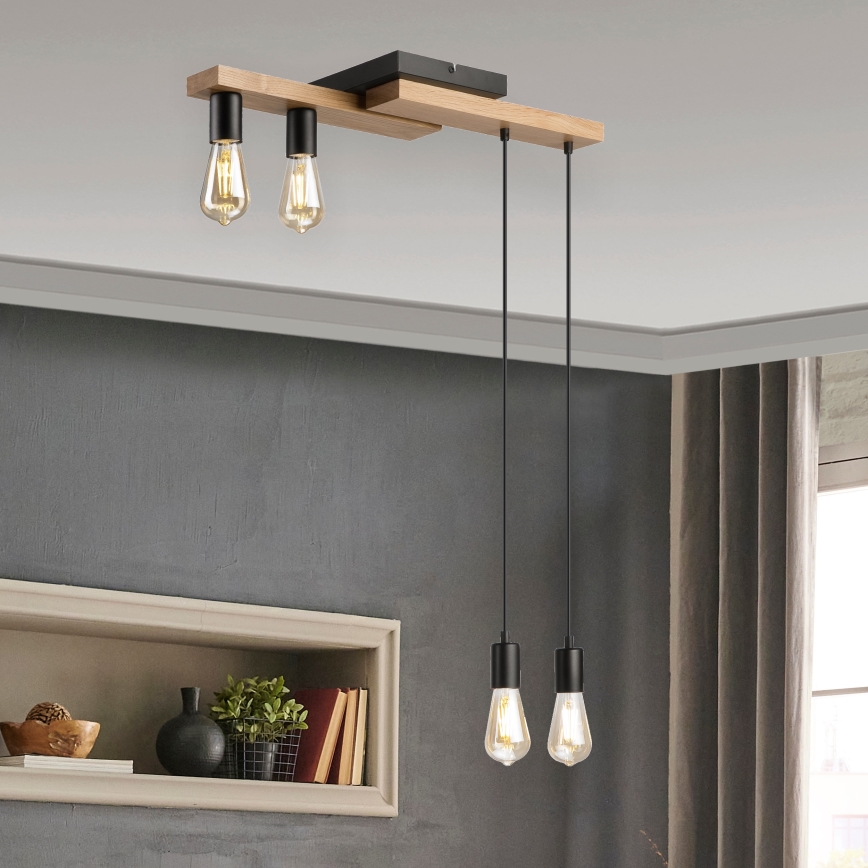 Κρεμαστό φωτιστικό οροφής  CORTINA 4xE27/15W/230V μαύρο/δρυς