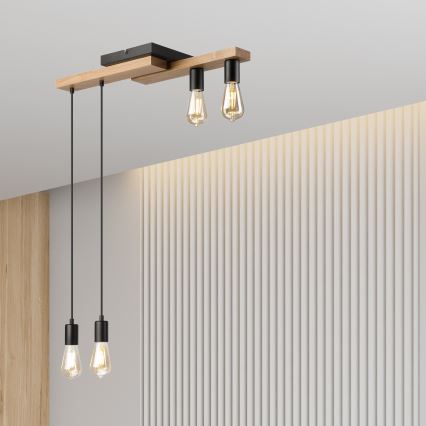Κρεμαστό φωτιστικό οροφής  CORTINA 4xE27/15W/230V μαύρο/δρυς