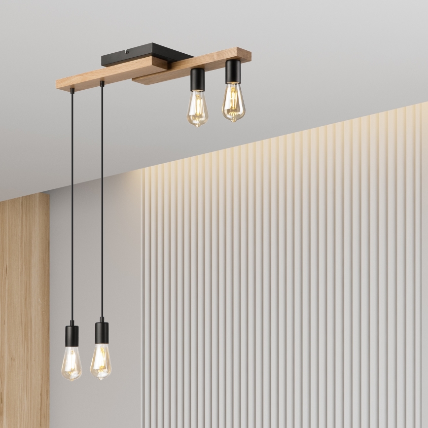 Κρεμαστό φωτιστικό οροφής  CORTINA 4xE27/15W/230V μαύρο/δρυς