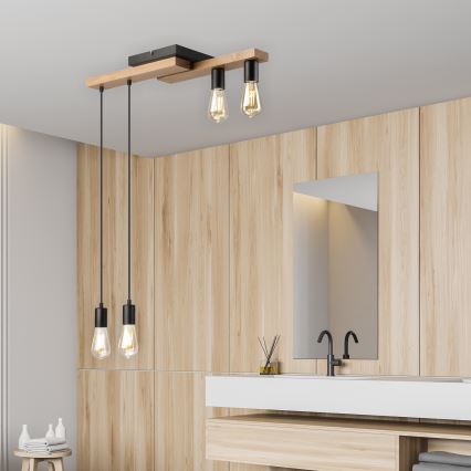 Κρεμαστό φωτιστικό οροφής  CORTINA 4xE27/15W/230V μαύρο/δρυς