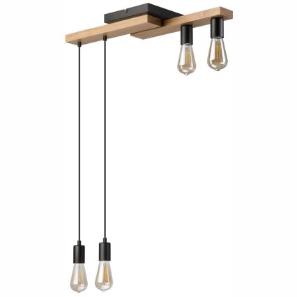Κρεμαστό φωτιστικό οροφής  CORTINA 4xE27/15W/230V μαύρο/δρυς
