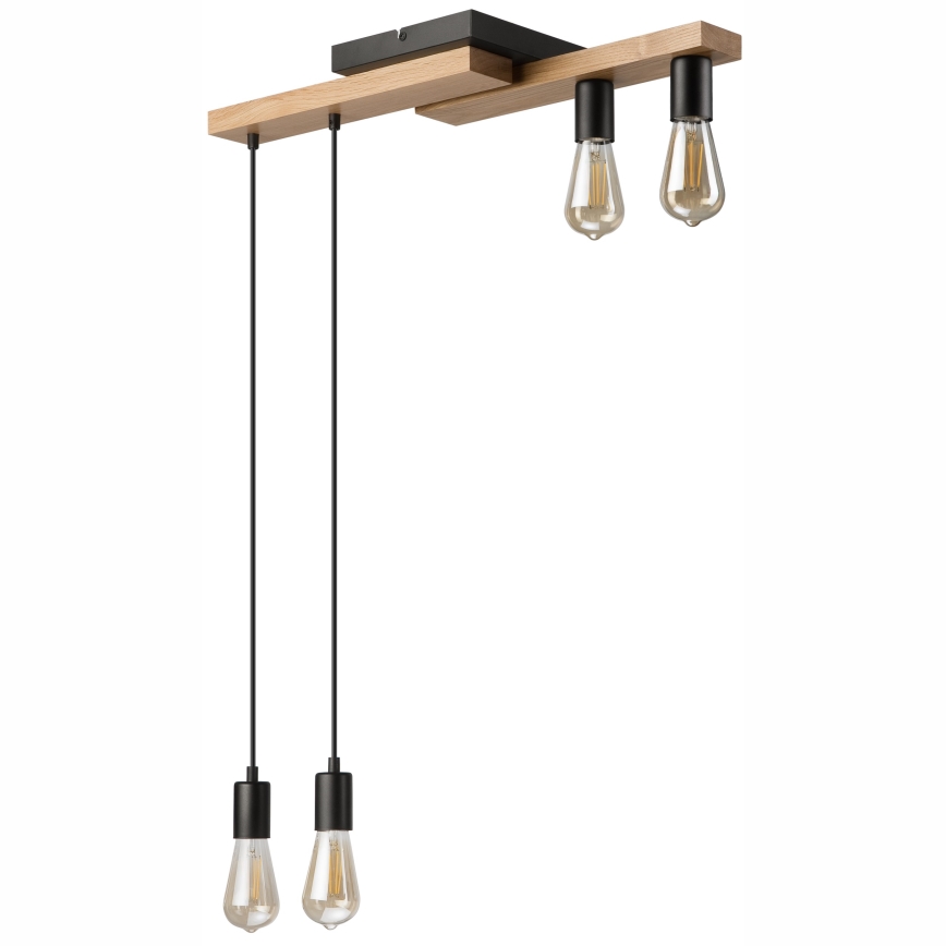 Κρεμαστό φωτιστικό οροφής  CORTINA 4xE27/15W/230V μαύρο/δρυς