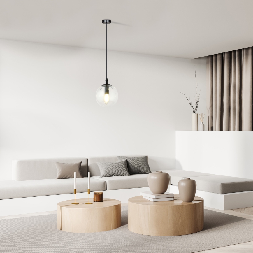 Κρεμαστό φωτιστικό οροφής COSMO 1xE14/10W/230V διάμετρος 14 cm μαύρο/διαφανή