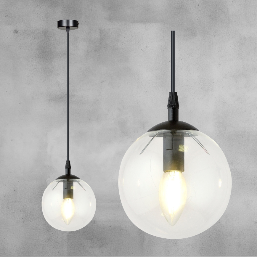 Κρεμαστό φωτιστικό οροφής COSMO 1xE14/10W/230V διάμετρος 14 cm μαύρο/διαφανή