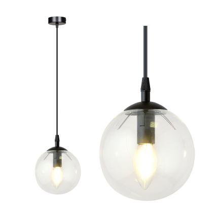 Κρεμαστό φωτιστικό οροφής COSMO 1xE14/10W/230V διάμετρος 14 cm μαύρο/διαφανή