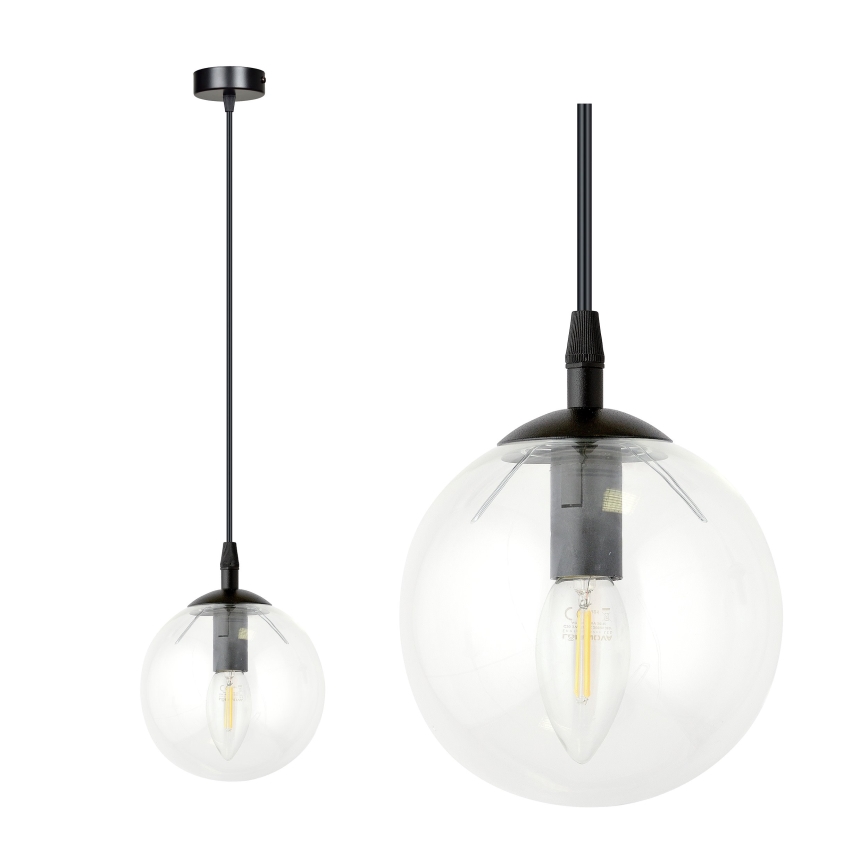 Κρεμαστό φωτιστικό οροφής COSMO 1xE14/10W/230V διάμετρος 14 cm μαύρο/διαφανή