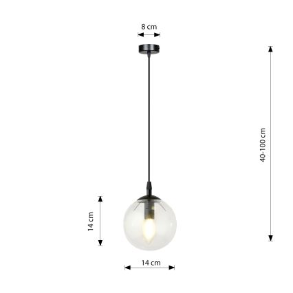 Κρεμαστό φωτιστικό οροφής COSMO 1xE14/10W/230V διάμετρος 14 cm μαύρο/διαφανή