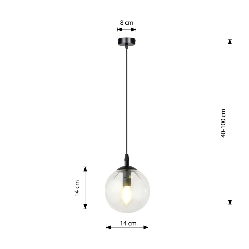 Κρεμαστό φωτιστικό οροφής COSMO 1xE14/10W/230V διάμετρος 14 cm μαύρο/διαφανή