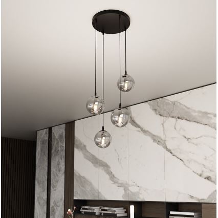 Κρεμαστό φωτιστικό οροφής COSMO 4xE14/10W/230V διάμετρος 40 cm μαύρο/γκρι