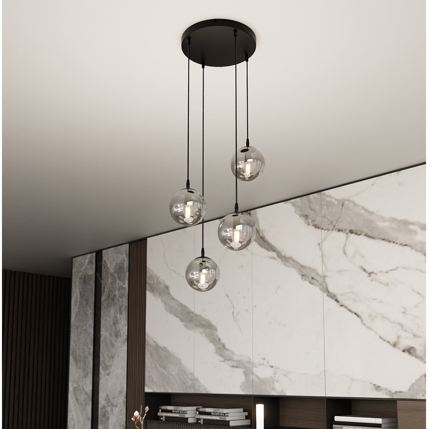 Κρεμαστό φωτιστικό οροφής COSMO 4xE14/10W/230V διάμετρος 40 cm μαύρο/γκρι