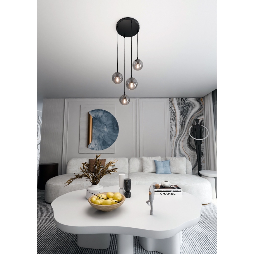 Κρεμαστό φωτιστικό οροφής COSMO 4xE14/10W/230V διάμετρος 40 cm μαύρο/γκρι