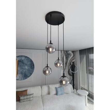 Κρεμαστό φωτιστικό οροφής COSMO 4xE14/10W/230V διάμετρος 40 cm μαύρο/γκρι