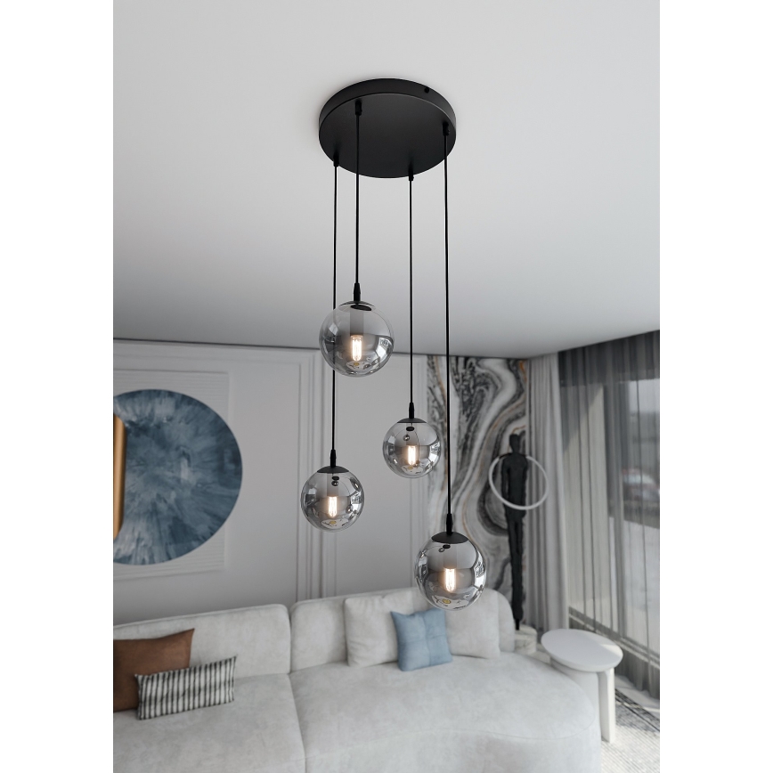 Κρεμαστό φωτιστικό οροφής COSMO 4xE14/10W/230V διάμετρος 40 cm μαύρο/γκρι